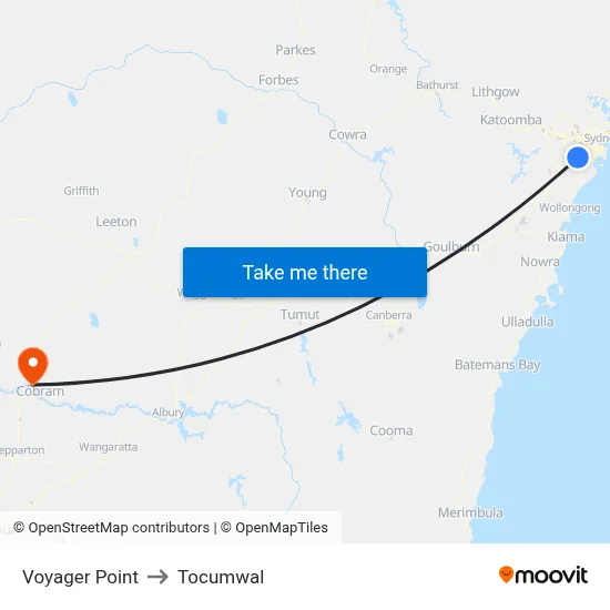 Voyager Point to Tocumwal map