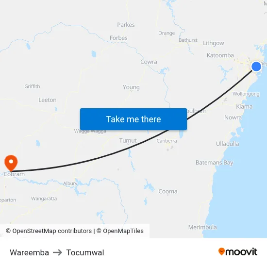 Wareemba to Tocumwal map