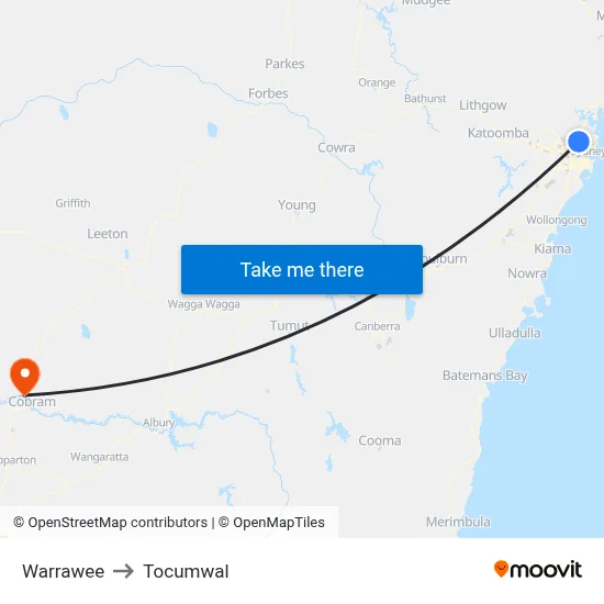 Warrawee to Tocumwal map