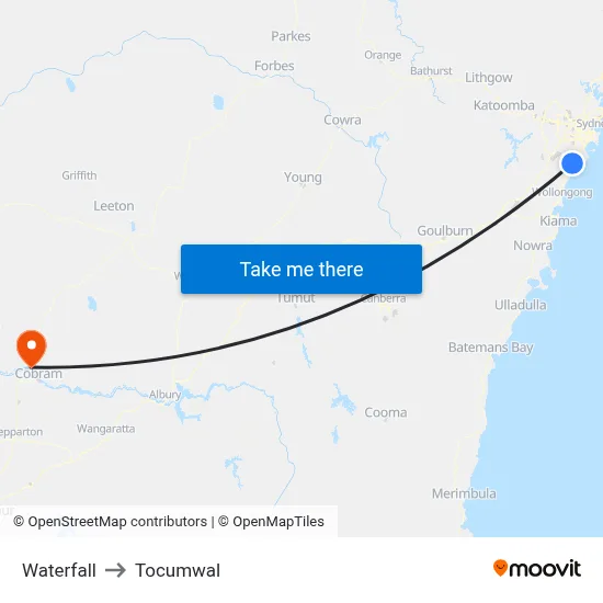 Waterfall to Tocumwal map