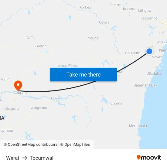 Werai to Tocumwal map