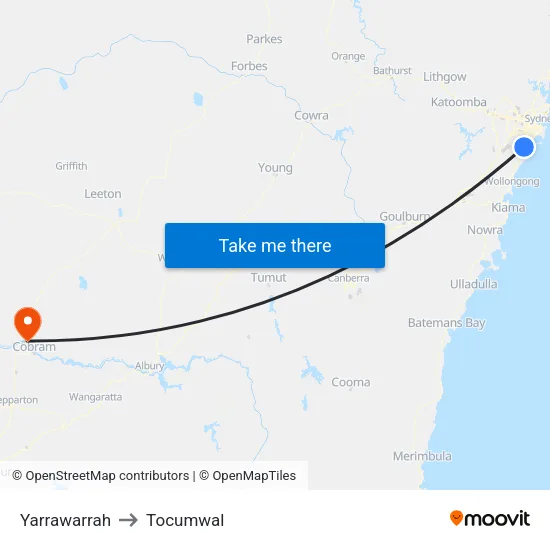 Yarrawarrah to Tocumwal map