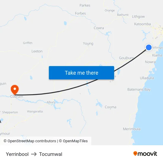 Yerrinbool to Tocumwal map