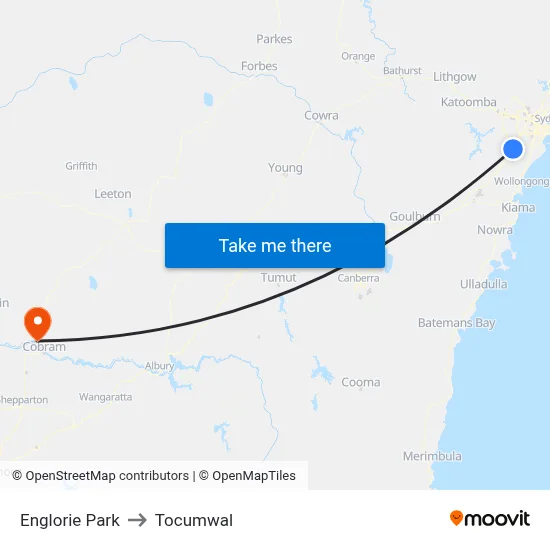 Englorie Park to Tocumwal map