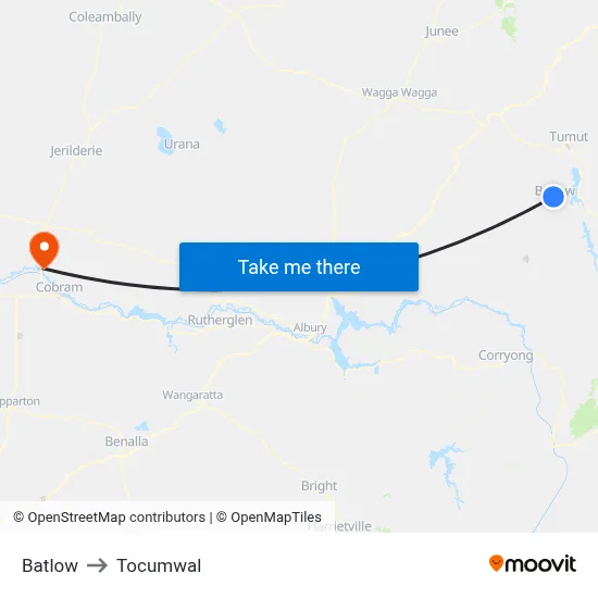 Batlow to Tocumwal map