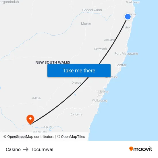 Casino to Tocumwal map
