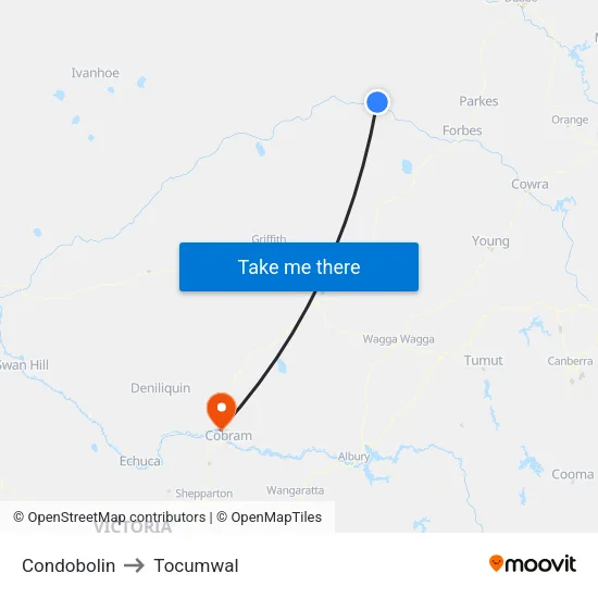 Condobolin to Tocumwal map
