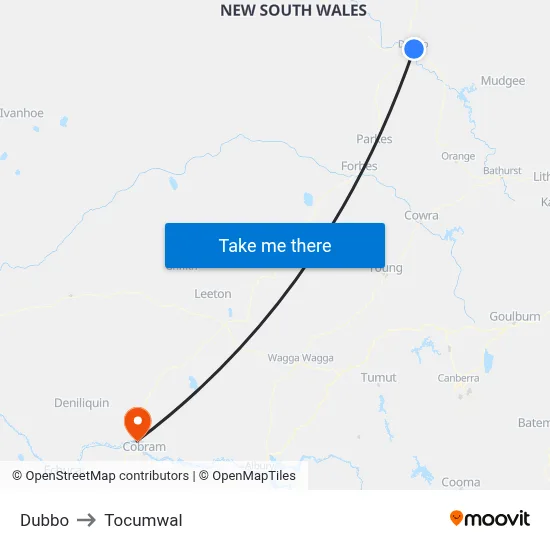 Dubbo to Tocumwal map