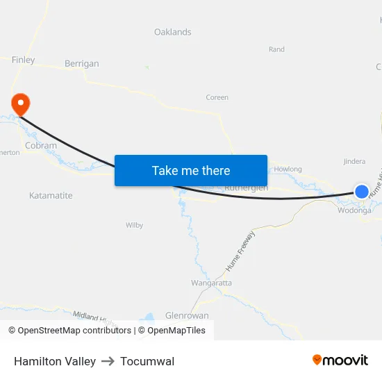 Hamilton Valley to Tocumwal map