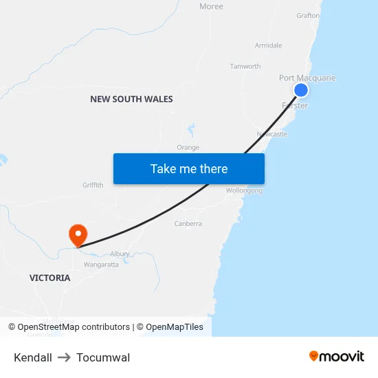 Kendall to Tocumwal map