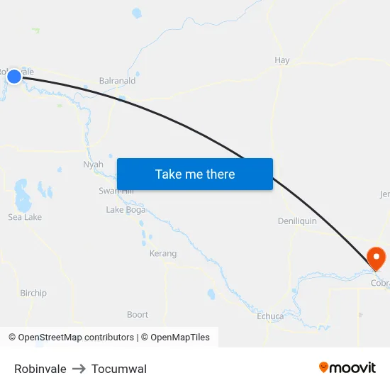 Robinvale to Tocumwal map