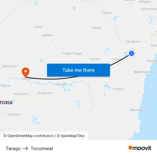 Tarago to Tocumwal map