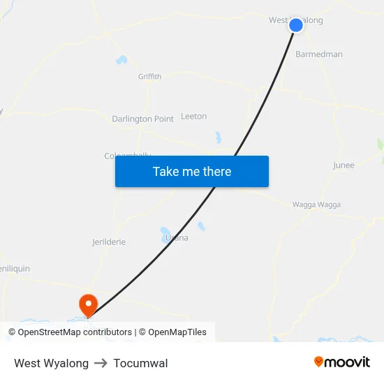 West Wyalong to Tocumwal map