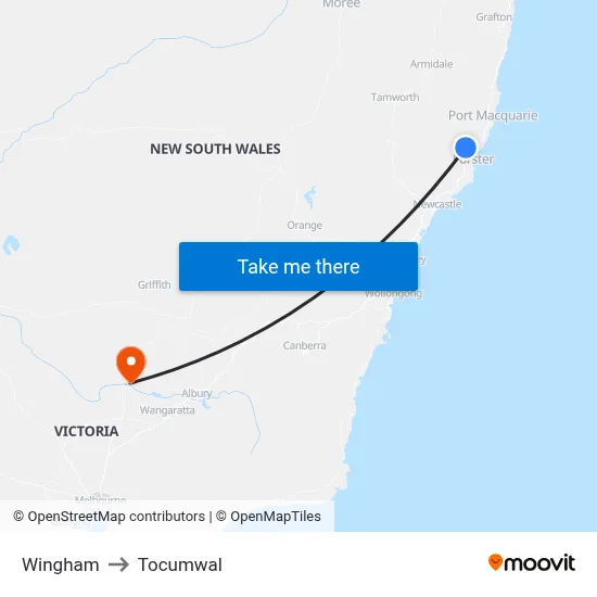Wingham to Tocumwal map