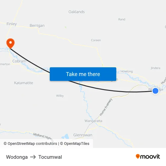 Wodonga to Tocumwal map