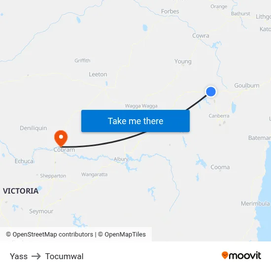 Yass to Tocumwal map