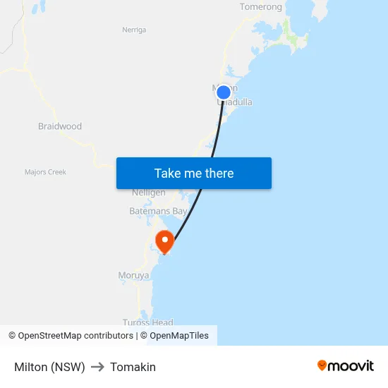 Milton (NSW) to Tomakin map