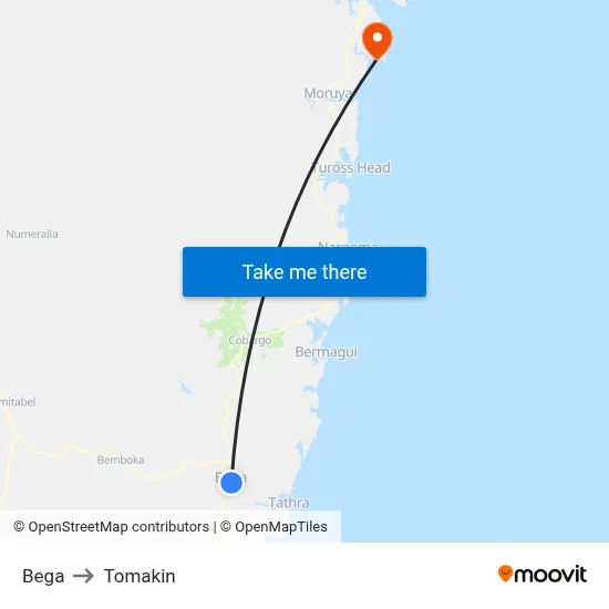 Bega to Tomakin map