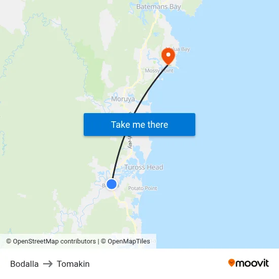 Bodalla to Tomakin map