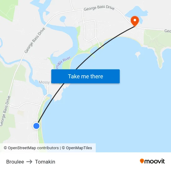 Broulee to Tomakin map