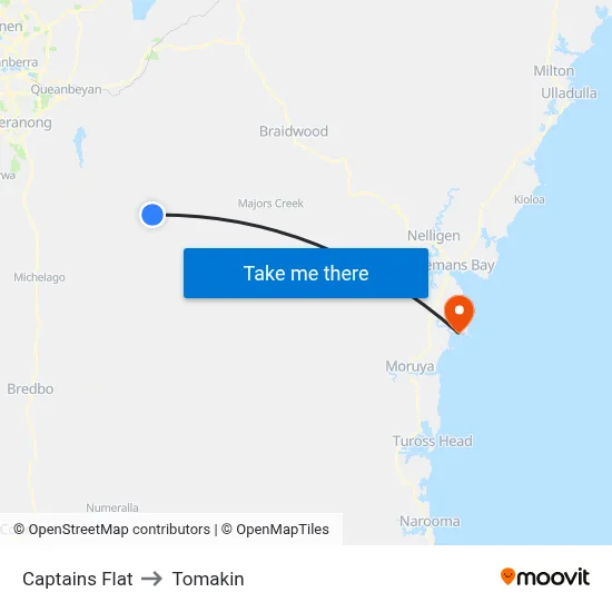 Captains Flat to Tomakin map