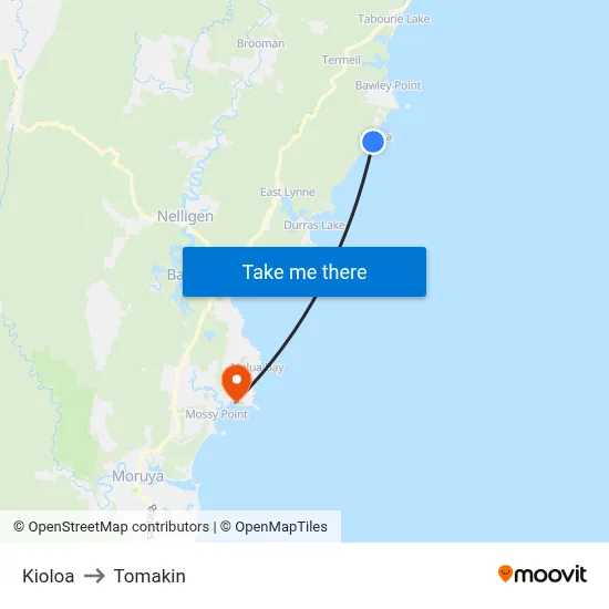 Kioloa to Tomakin map