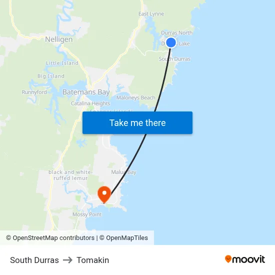 South Durras to Tomakin map