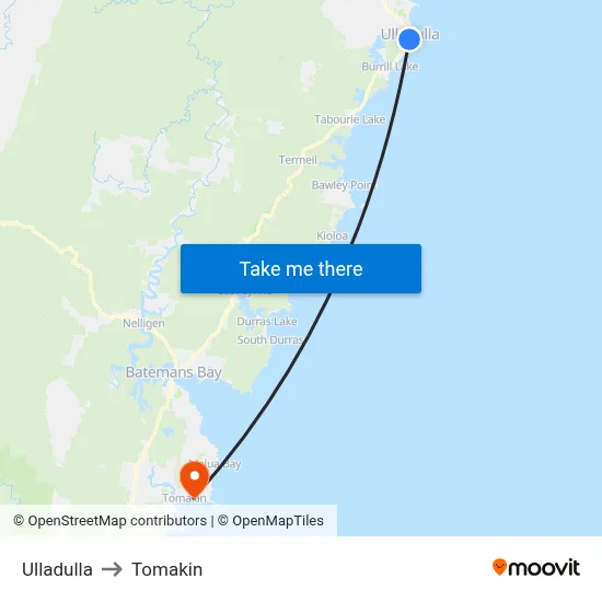 Ulladulla to Tomakin map