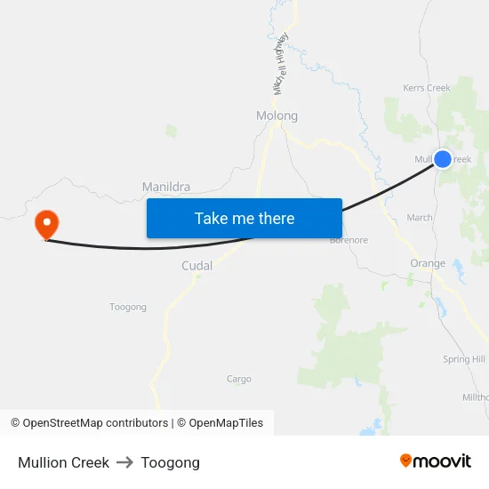 Mullion Creek to Toogong map