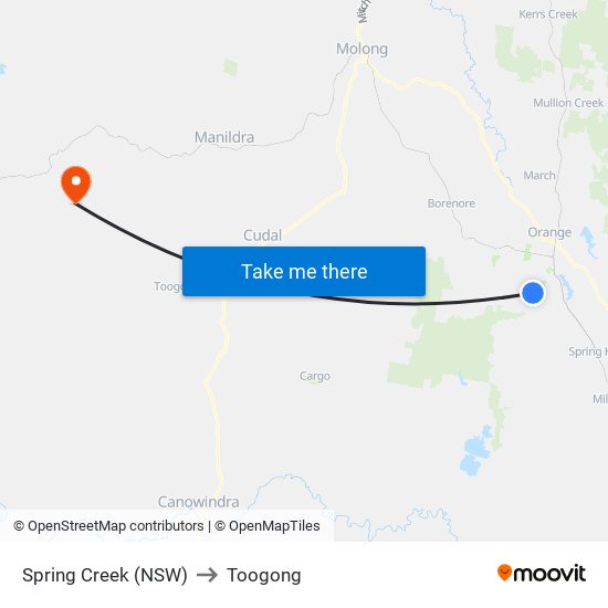 Spring Creek (NSW) to Toogong map