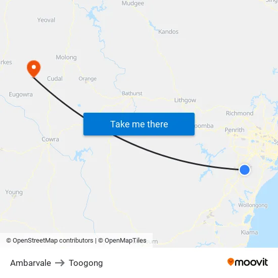 Ambarvale to Toogong map