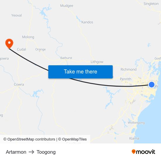 Artarmon to Toogong map