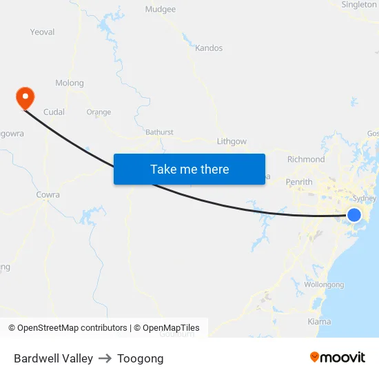 Bardwell Valley to Toogong map