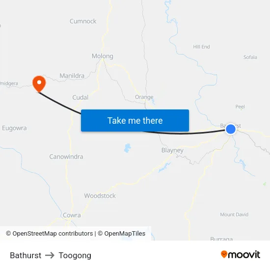 Bathurst to Toogong map