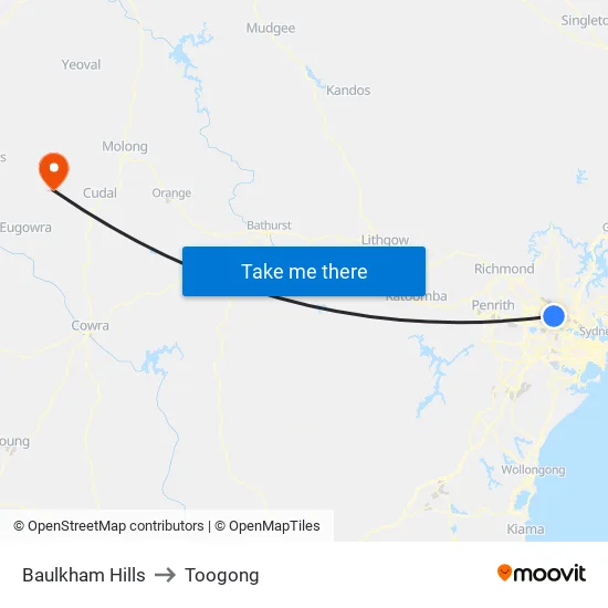Baulkham Hills to Toogong map