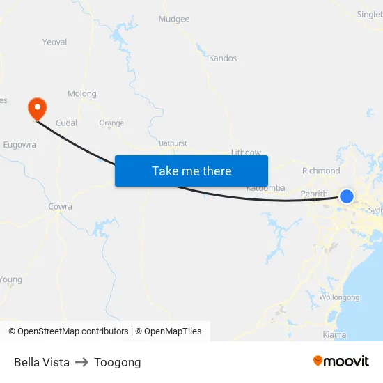 Bella Vista to Toogong map