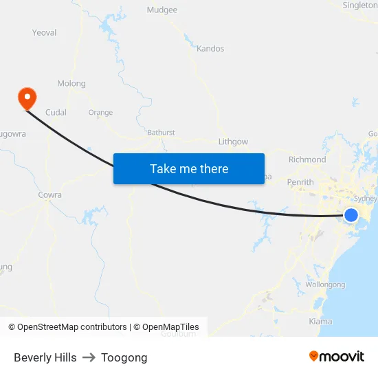 Beverly Hills to Toogong map