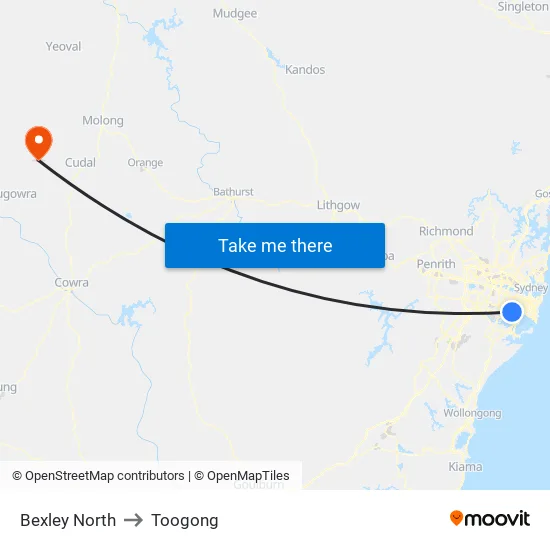 Bexley North to Toogong map