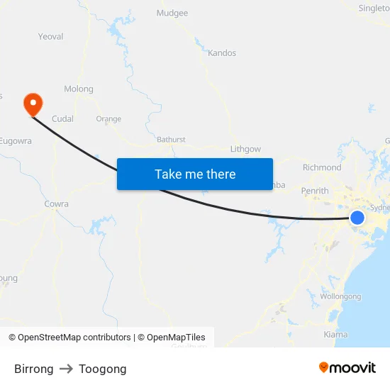 Birrong to Toogong map