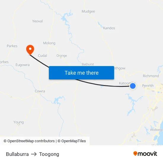 Bullaburra to Toogong map