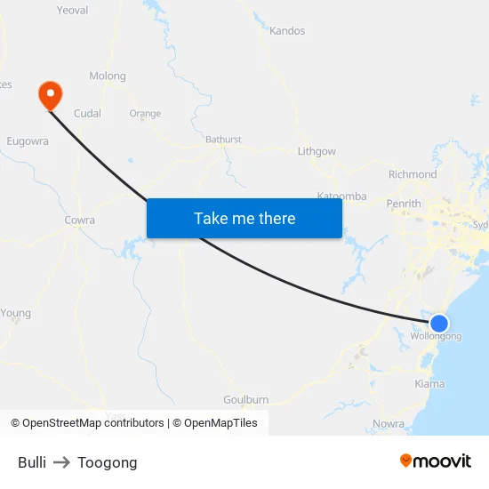 Bulli to Toogong map
