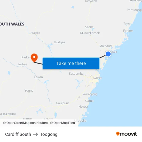 Cardiff South to Toogong map