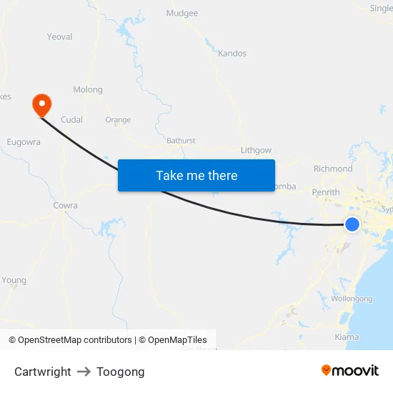 Cartwright to Toogong map