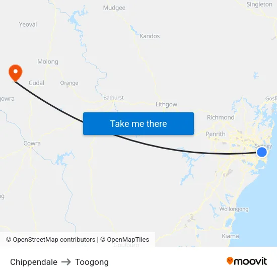 Chippendale to Toogong map