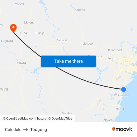 Coledale to Toogong map