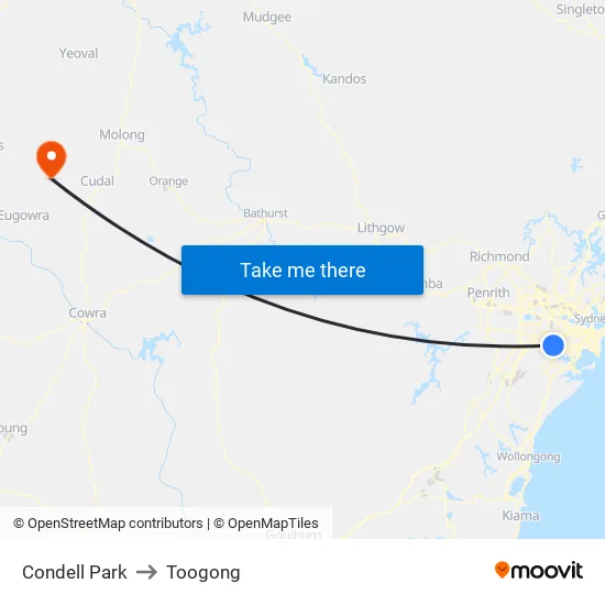 Condell Park to Toogong map