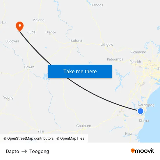 Dapto to Toogong map