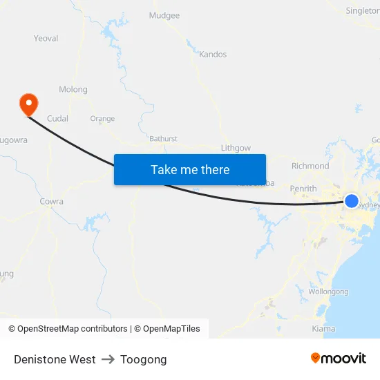 Denistone West to Toogong map