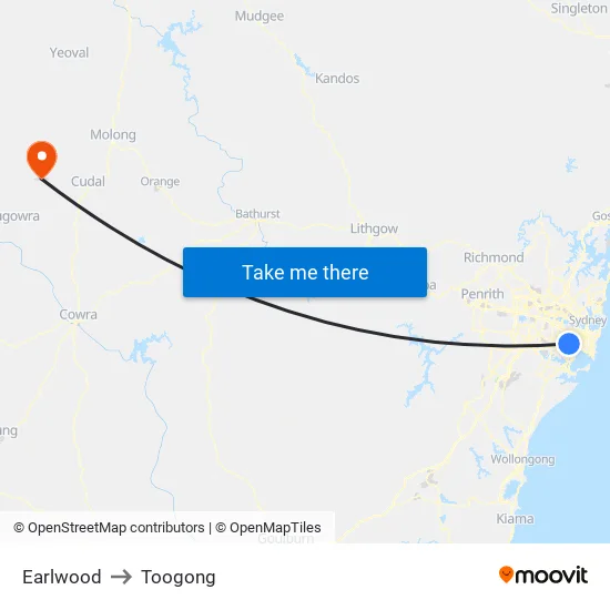 Earlwood to Toogong map
