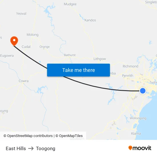 East Hills to Toogong map